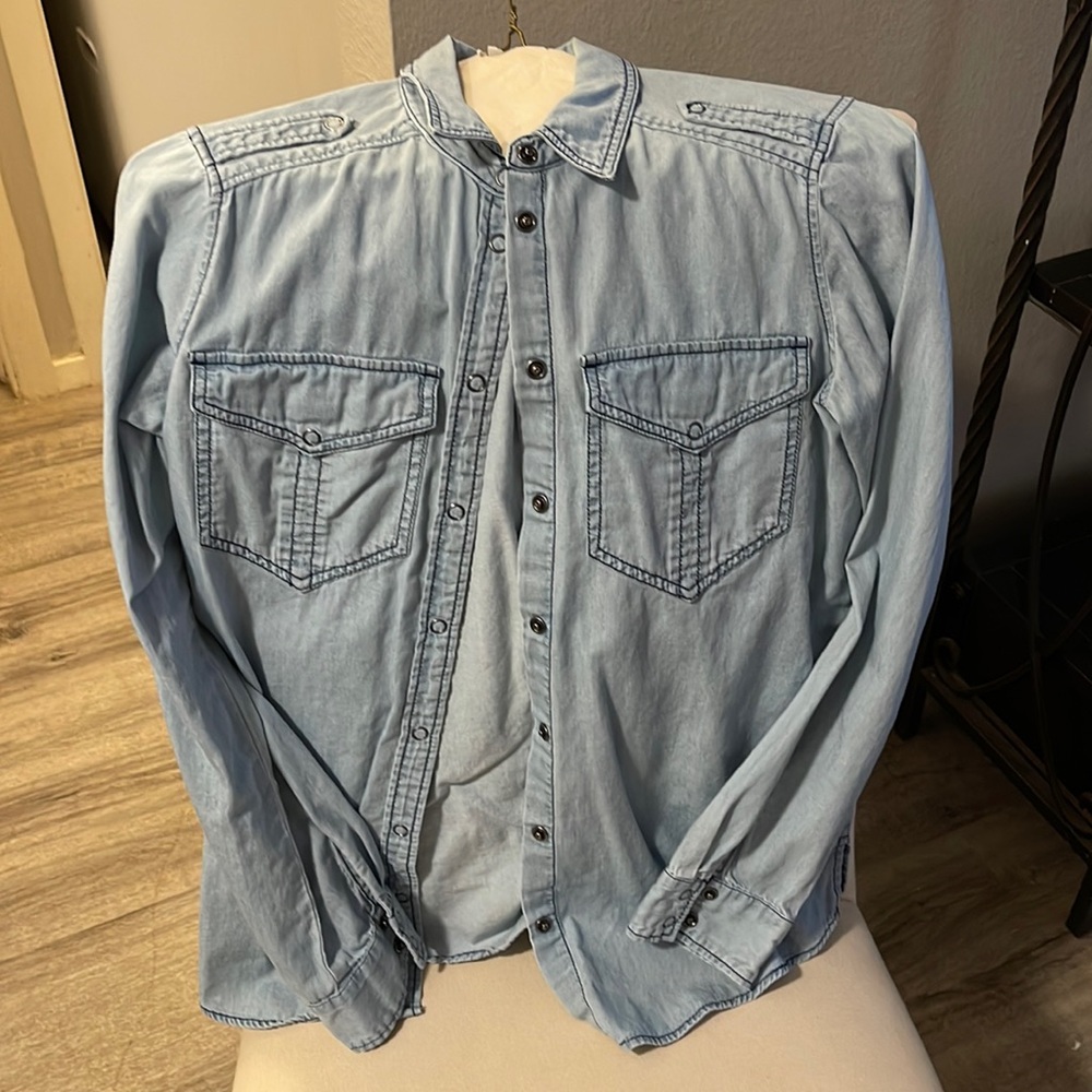 Express Denim Snap Boyfriend Top